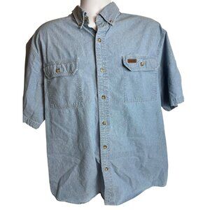 Carhartt Mens Denim Button-Up Shirt XL Light Blue 100% Cotton